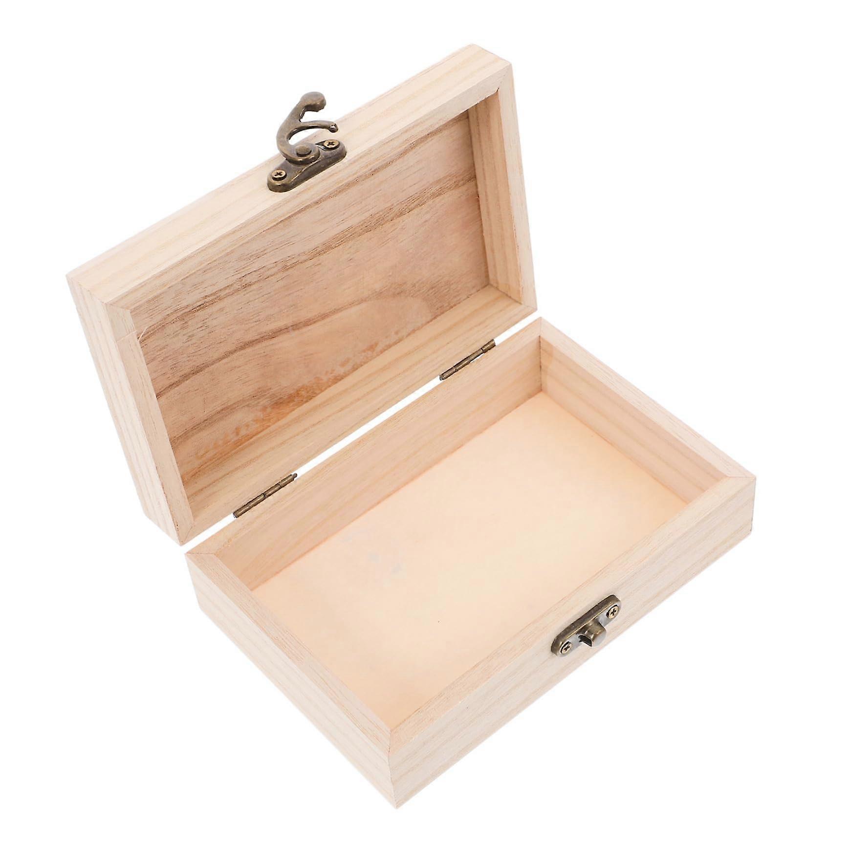 Wooden Storage Box with Lock, Unfinished Rectangular Keepsake Box for DIY Crafts and Jewelry