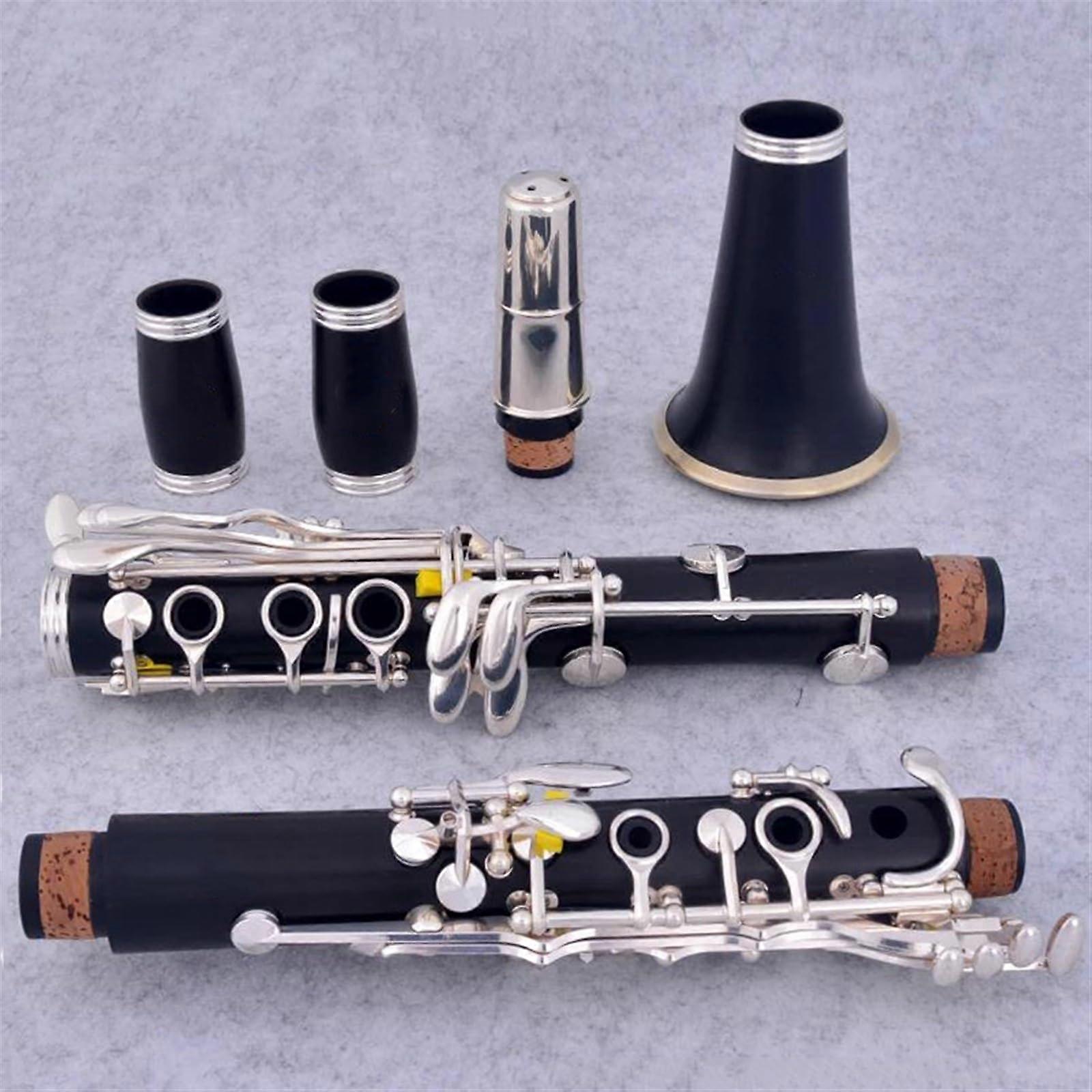 Professional Bb Clarinet Solid Ebony Body 18 Key Silver Plated Copper for Beginners and Intermediates