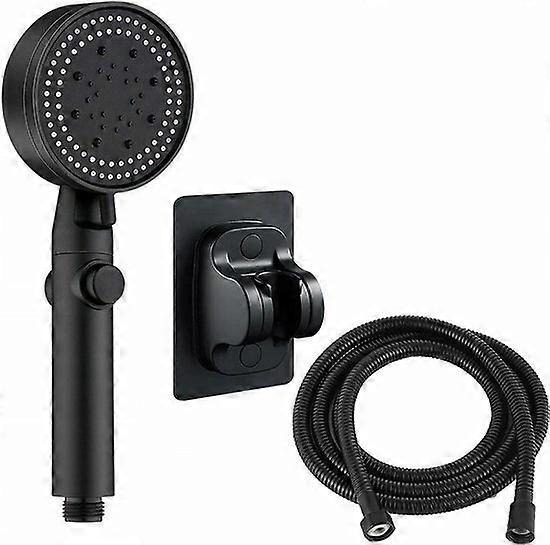 Shower Head with Hose, Wall Bracket, 5 Settings & STOP Function - Black