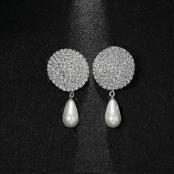 New pearl ear clip retro style geometric round rhinestone earrings for women daily wear ear clip silver
