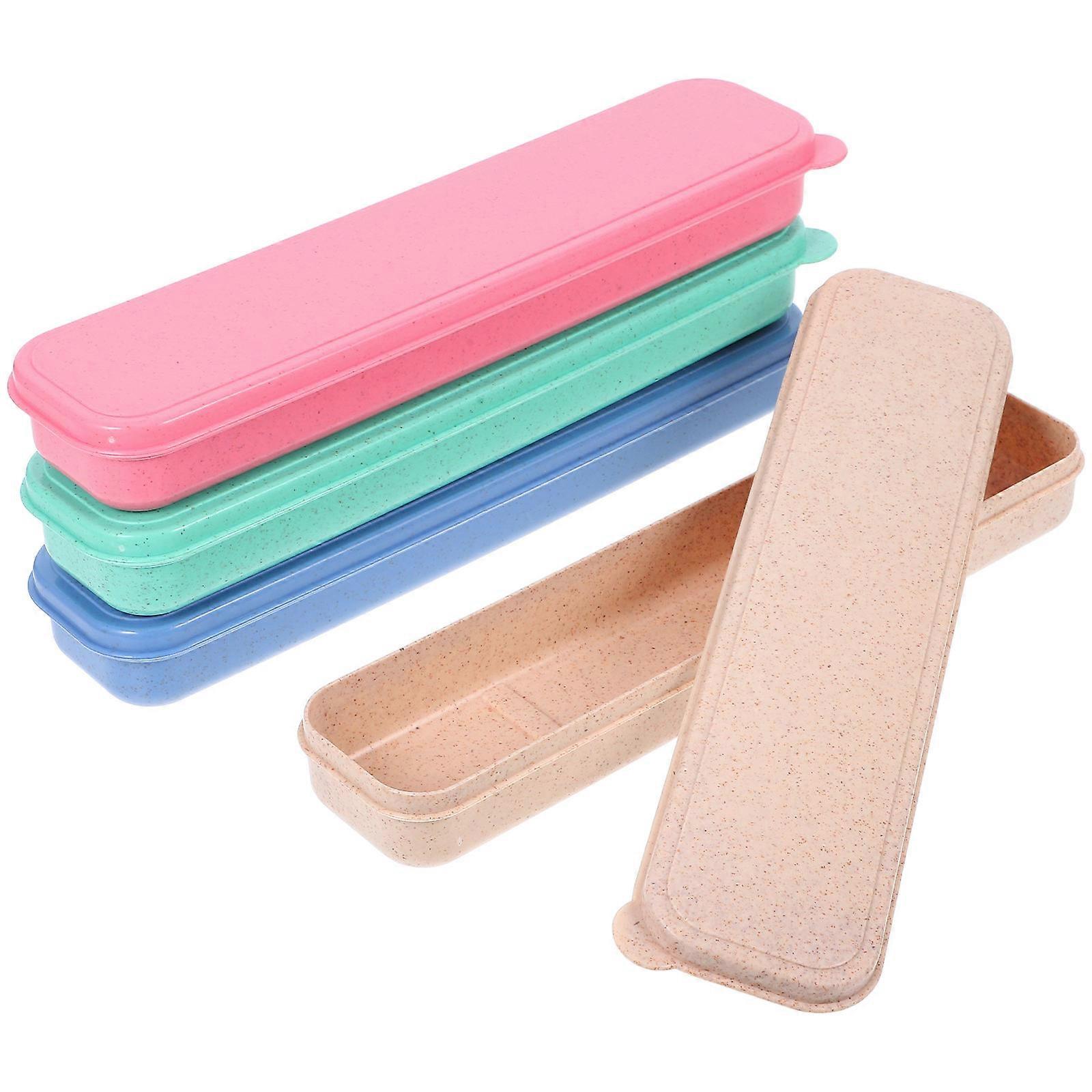 Portable Flatware Box Chopstick Case Container Rectangular Simple Design Home Use Blue 4Pcs