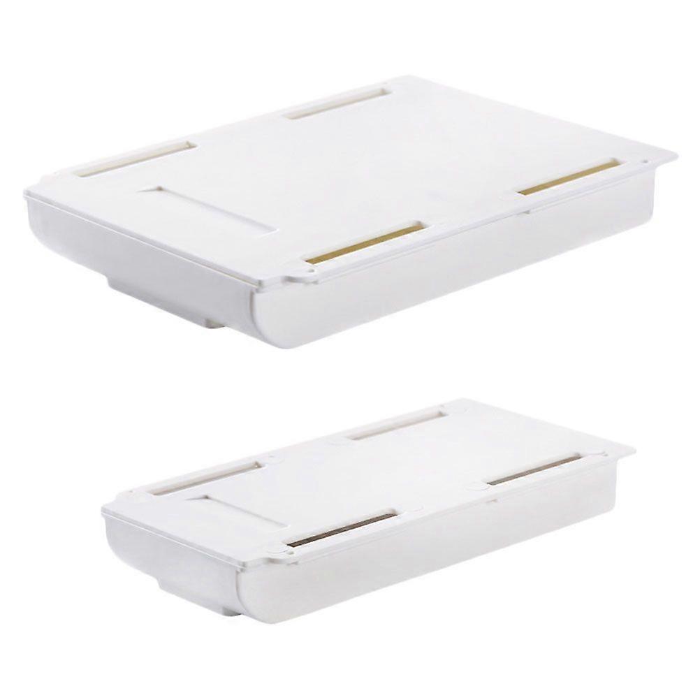 2PCS Under Table Storage Drawer Paste Wall-mounted Small Drawer (L+S White) White
