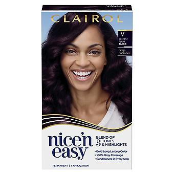 Clairol Nice'n Easy Permanent Hair Color Creme, 1v Deepest Plum Black, Hair Dye, 1 Application