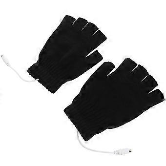 1 Par USB Oppvarmet Vott Halv Finger Hansker Varme Strikkehansker Julegave