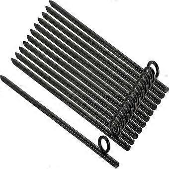 12er-Packung 43 cm lange schwarze Bodenanker, robuste Stahl-Heringe mit Schlaufe, wiederverwendbare Zeltnägel für Outdoor-Camping