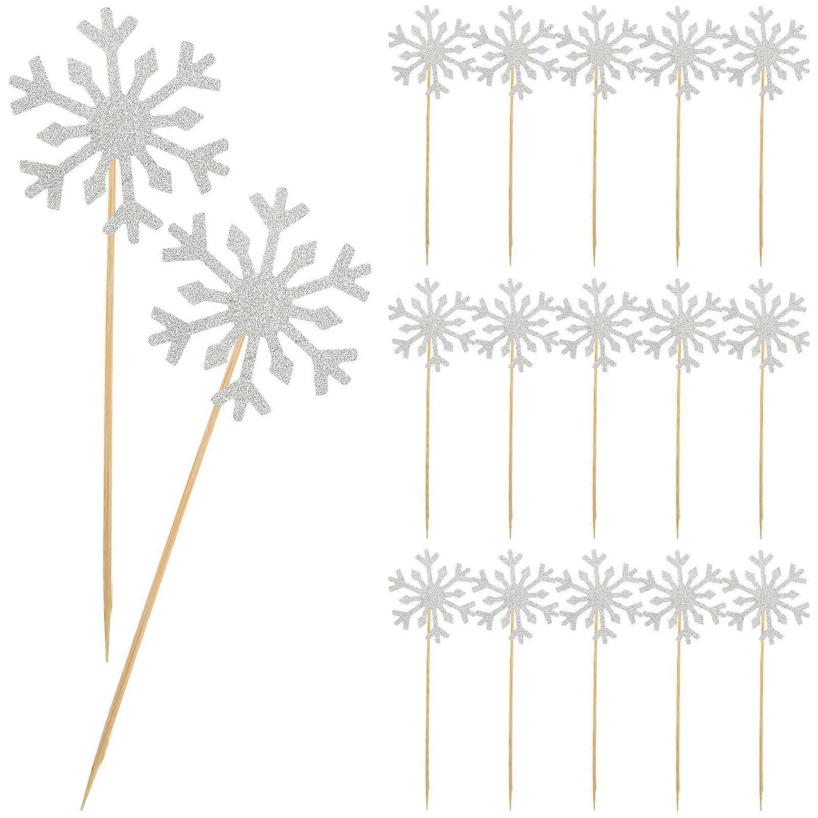 Egg Cake Flag Cupcake Toppers for Decor 100Pcs Silver Snowflake Picks