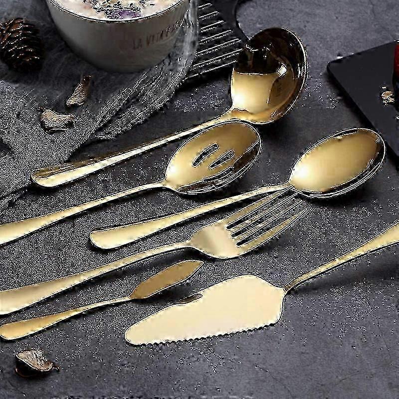 6-Piece Serving Flatware Silverware Set, Serving Utensil Set,Include Cake Server, Slotted Serving S