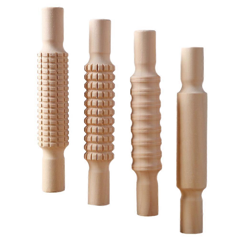 Mud Rolling Stick Clay Tools for Pottery Texture with 4Pcs Multi-Functional Set