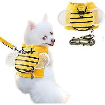 Bee Shape Puppy Harness and Tie Set Yellow Puppy Walking Vest with Snack Bag Cute Vest Harness with Wings for Cats Rabbit Puppies (A, Small)