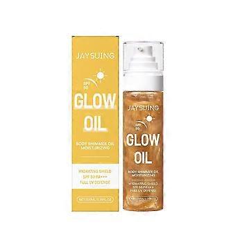 Body Glow Oil SPF 50, Glitzer-Schimmer-Sonnenschutz-Körperöllotion mit Pailletten-Glimmer, leichte, nicht klebende Feuchtigkeitscreme mit Kokosnuss, Hautaufheller Gl