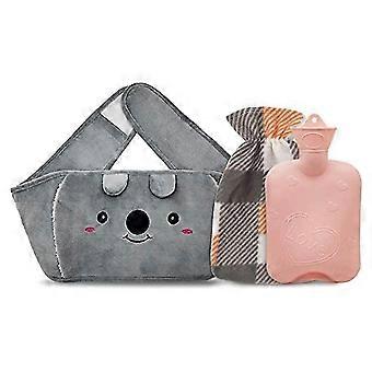 3pcs/set 1000ml Pink Hot Water Bottle + Gray Koala Belt + Plaid Cloth Cover Winter Supplies