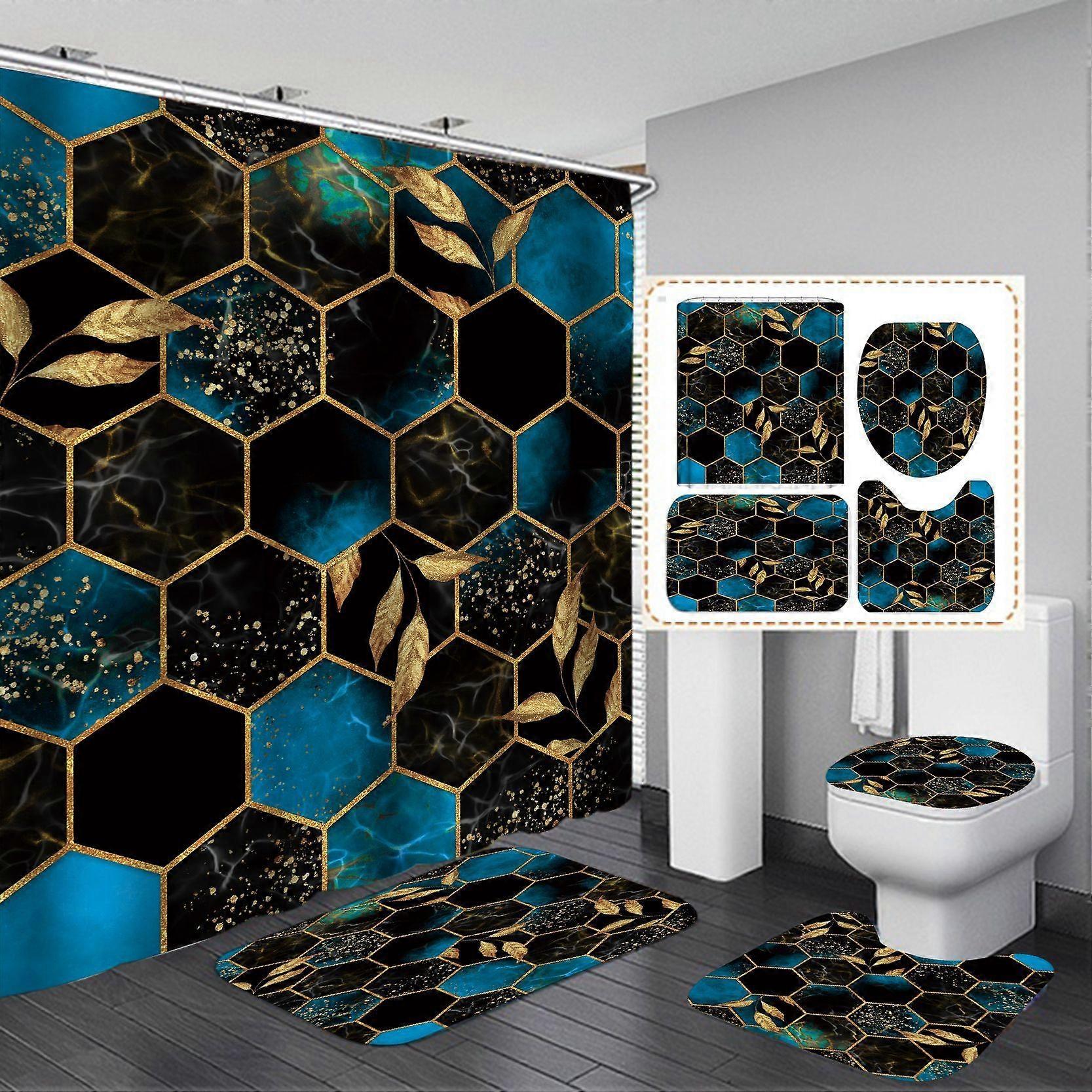 Geometric Marble Waterproof 4PCS Shower Curtain Set