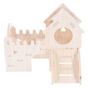 Wood Dwarf Gerbils House Designed for Small Pets with 4Pcs Detachable Hut
