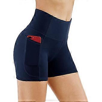 3 Pack Women High Waist Yoga Shorts with Side Phone Pockets, Workout Sports Fitness Active Bottoms,Navy blue