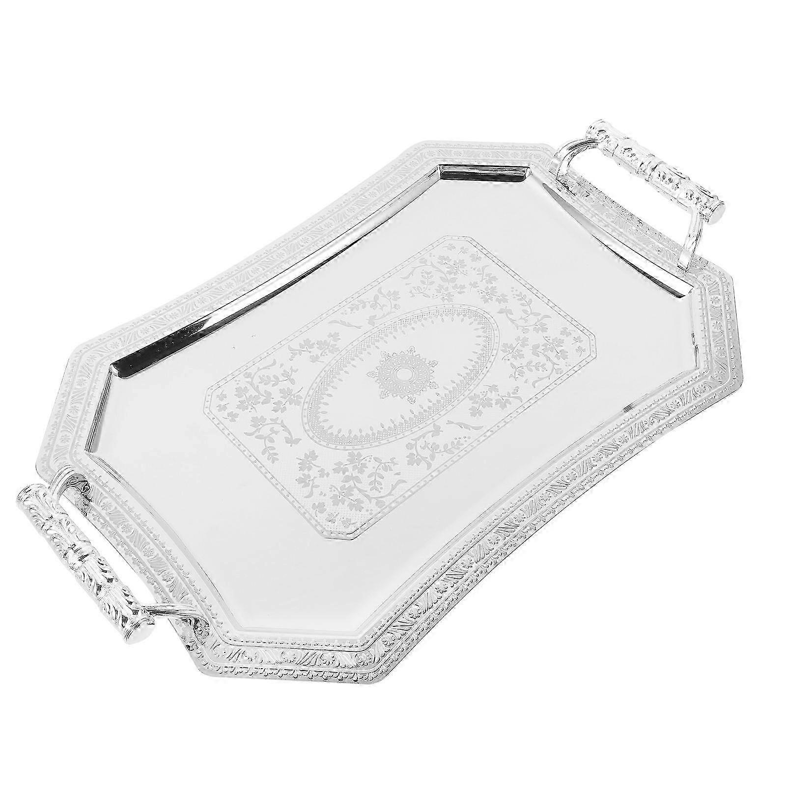 Silver Serving Tray with Handles Coffee Table Tray Fruit Serving Dish Snack Serving Platter