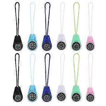 12 PCS MultiColor Outdoor Pocket Compass, Small Compass with Paracord, Portable Button Compass Kit,Mini Compass Survival