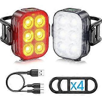 USB Rechargeable Bike Light Set, Front and Rear Bicycle Lights Combo, IP65 Waterproof with 6 Ultra-Bright LED Beads, 4+6 Lighting Modes for Night Cycl