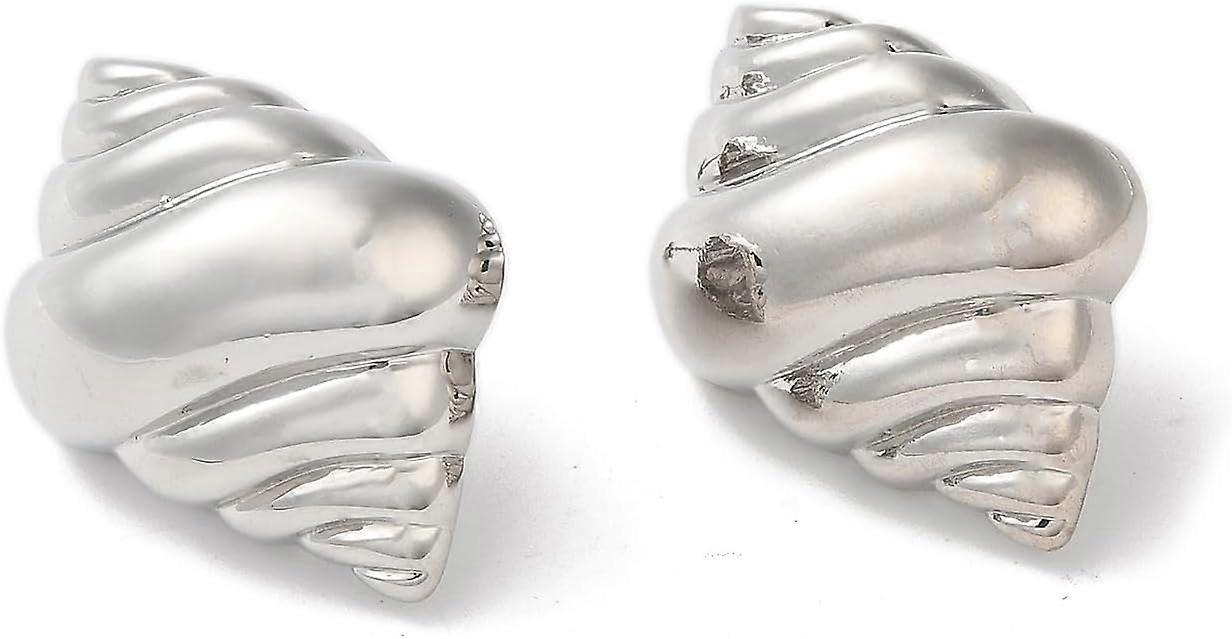 Rack Plating Brass Stud Earrings Shell Shape Long-Lasting Plated Platinum 27x20mm