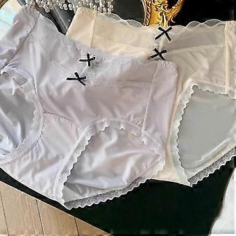 Women Mid Waist Ice Silk Lace Seamless Sexy Antibacterial Cotton Crotch Underwear