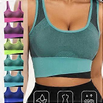 Color Block Wide Strap Seamless Breathable Comfortable Sports Bra For Women Fitness