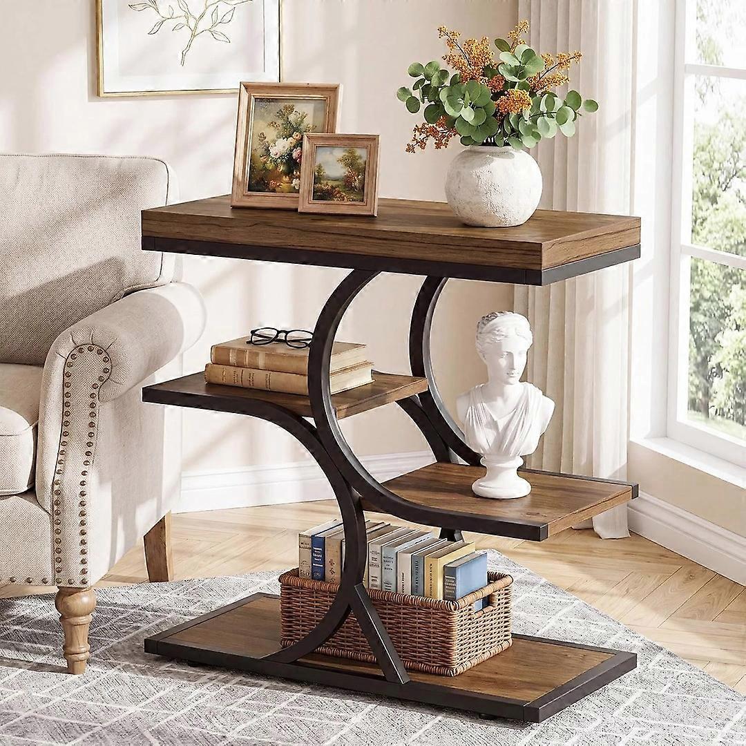 Tribesigns Narrow Side Table Industrial Rectangle End Table with Storage Shelf