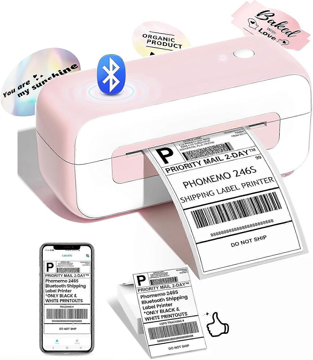 246SBT Labelprinter - 4x6 Bluetooth thermische printer, roze