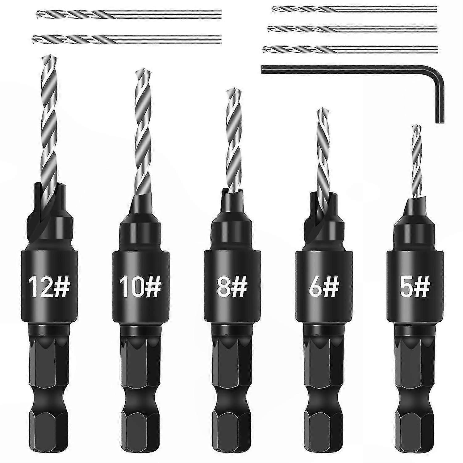 Woodworking: 5-Piece Interchangeable Countersink Bit Set with Hex Key