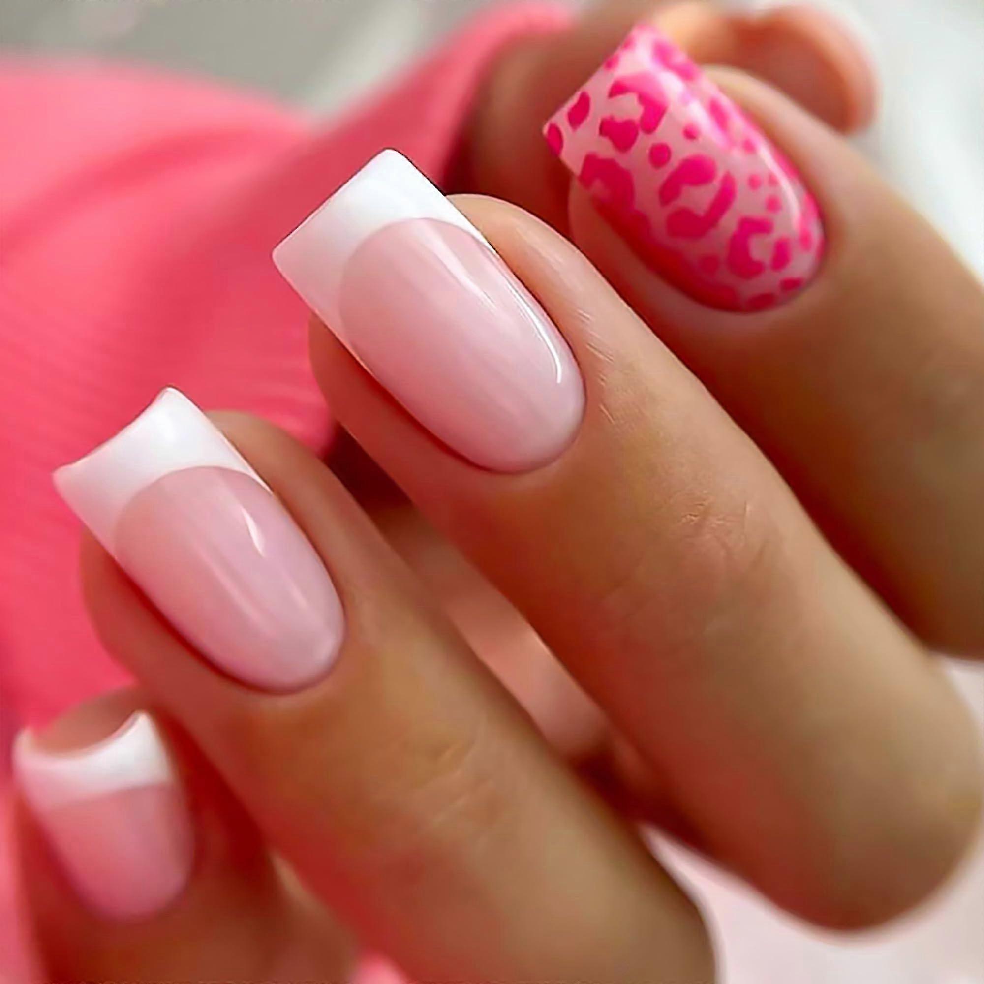 24Pcs Glossy French Tip Press On Nails Kit