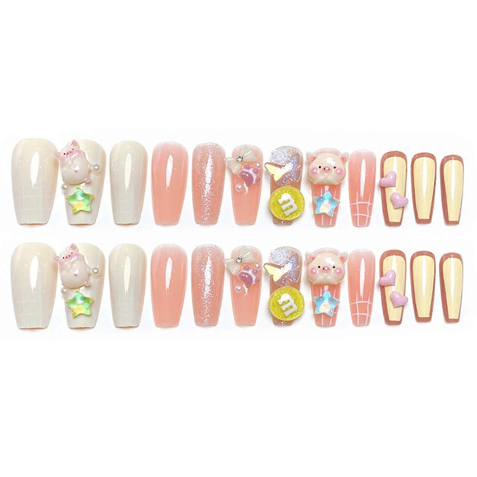 Sweet Pig Macaron Resin Press On Nails