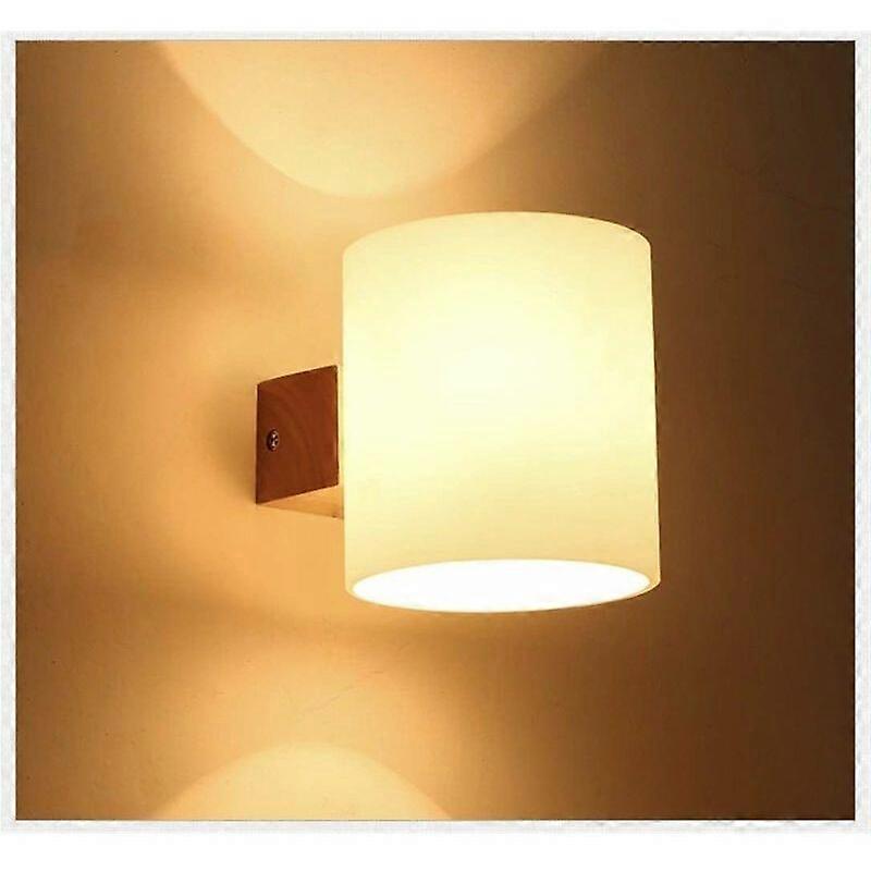 Chic Solid Wood Wall Lamp With Milky Glass