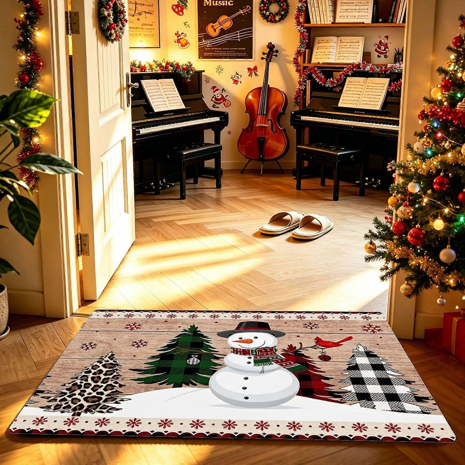 Printed Floor Mat, snowman and pine tree Design