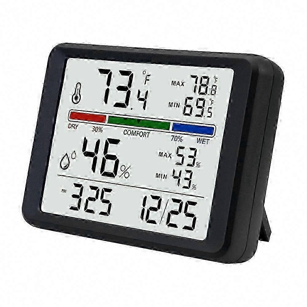 Indoor Wall Mount Digital Thermometer-Hygrometer with Backlight, Alarm Clock & Date Display