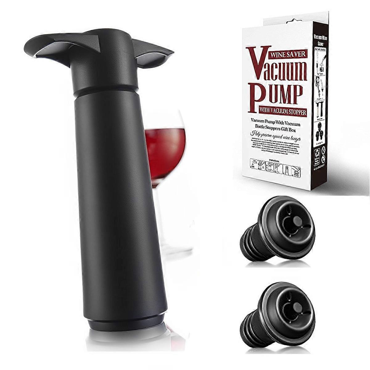 Gift set including 1 vacuum pump and 2 wine stoppers.