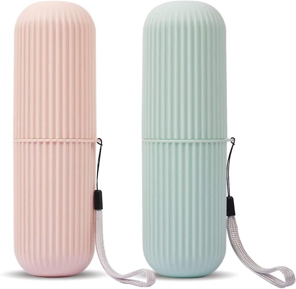 Travel Toothbrush Case And Holder, 2-pack Portable Business Travel Toiletry Cup Holder For Travel And Daily Use (green + Pink)