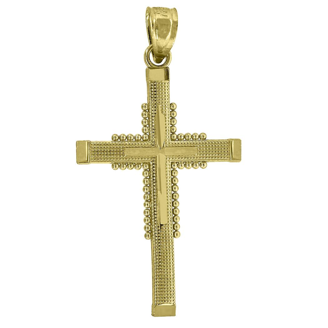14Kイエローゴールド男女兼用宗教クロスペンダントネックレスチャーム31.8x17mm女性用ワイドペンダント