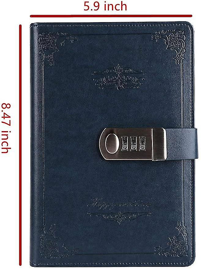Sunrain Digital Password Journal With Lock Retro Privacy Diary With Combination Lock Leather Binder Notebook Locking Journal Diary(blue)