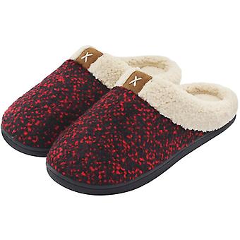 Confort Slippers en mousse à mémoire de forme Laine en peluche Chaussures de maison doublées w / intérieur, extérieur Antidérapant Semelle en caoutchouc, vin