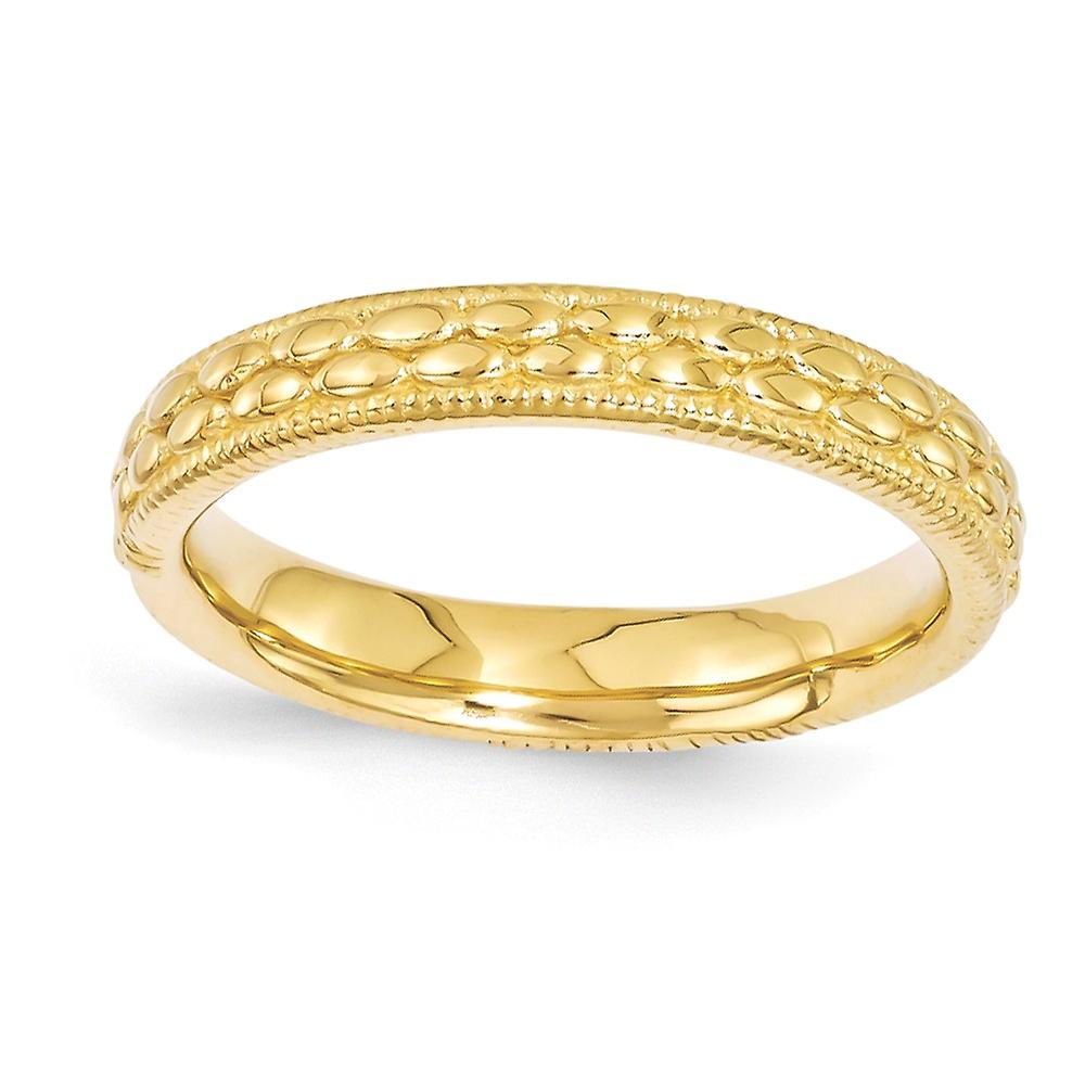 3.5mm 925 Sterling Silver Polished Stackable Gold Plated Patterned Ring Stackable Ring for Women - Ring Size: 5 to 10