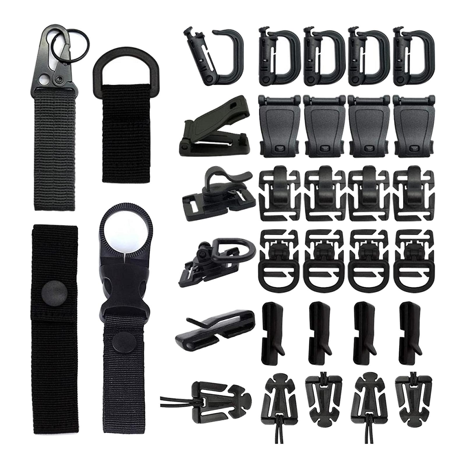 Kit of 35 Attachments for Webbing Molle Bags, Tactical Backpack D-Ring Clips