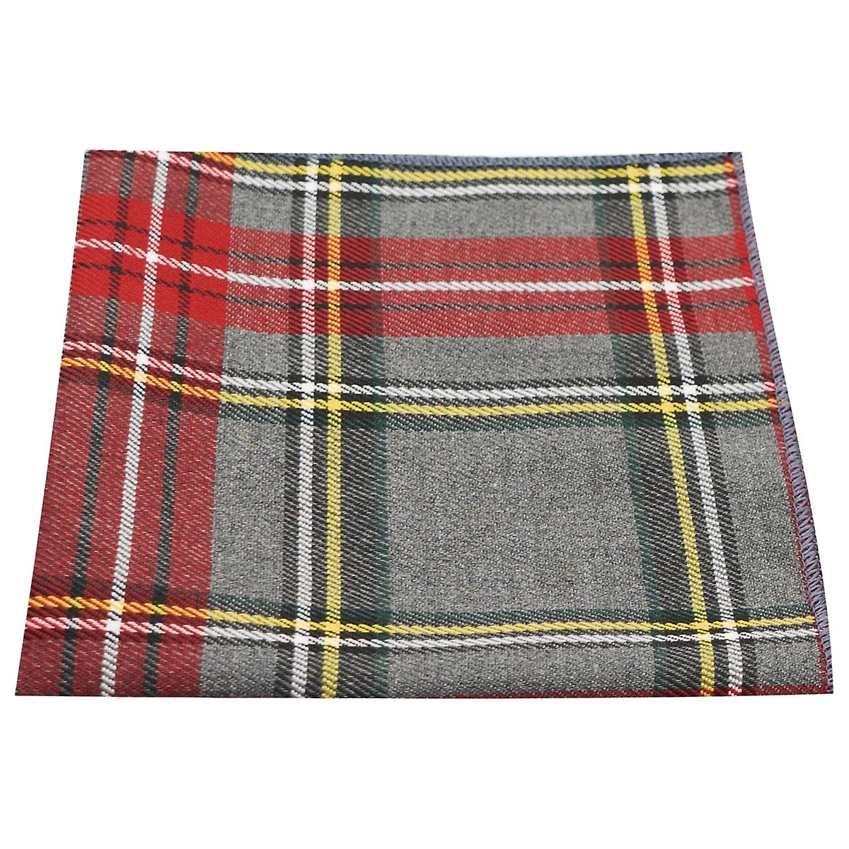 Traditional Light Grey &amp; Red Tartan Pocket Square