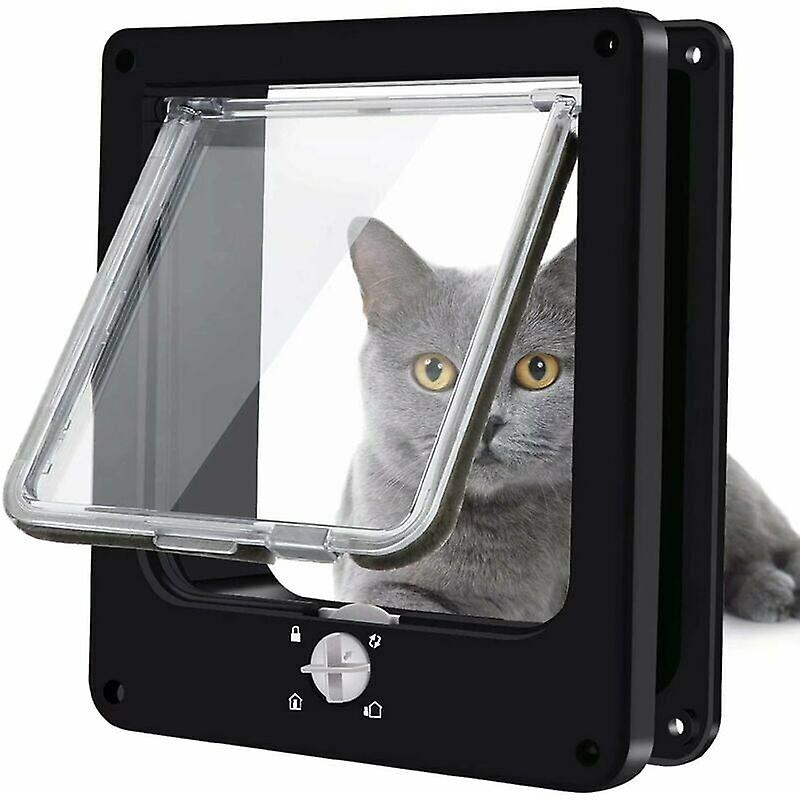 Cat Doors, Magnetic 4-Way Twist Lock Cat Flap for Cats, Kittens and Kittens, Upgraded Version M Black , 19 5.5 22)