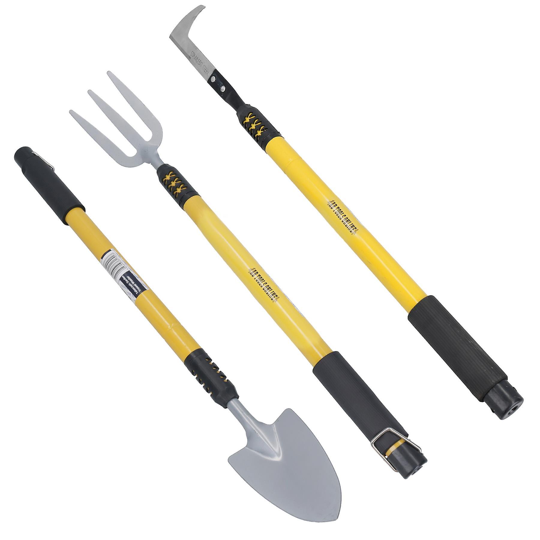 Garden Fork Weeder + Shovel with Telescopic Handles 25” – 37” Gardening 3pc