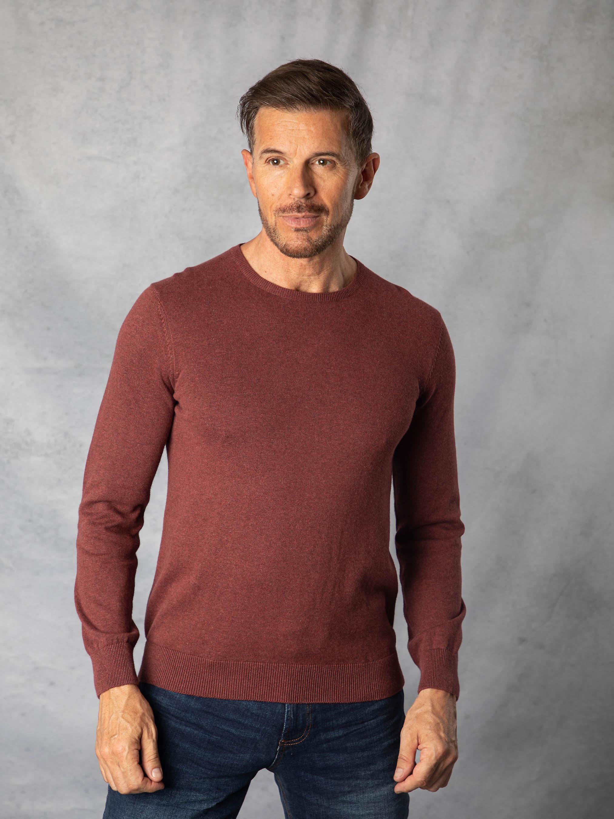 Cotton Crew Neck Jumper in Port