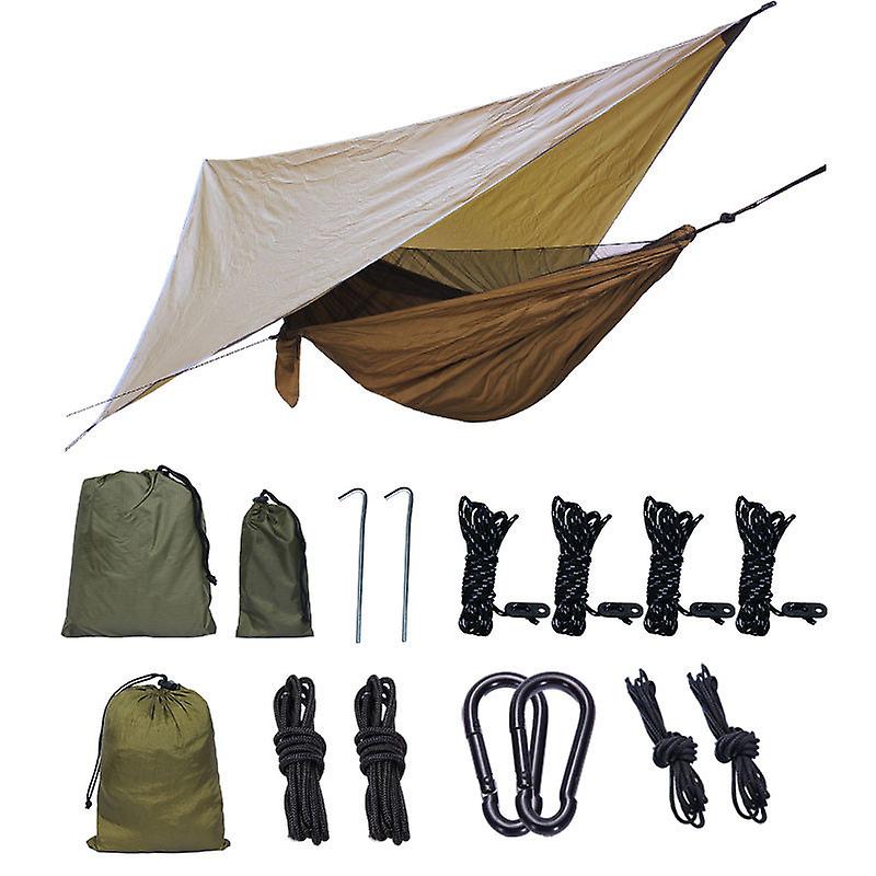 Camping Mesh Hammock Canopy Hanging Double Hammock with Mosquito Net and Rain Fly Tarp Outdoor