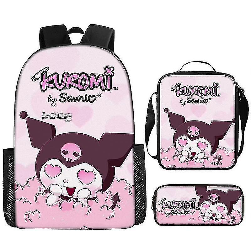 Ryggsäck Härlig Kuromi 3st / set Pojke Flickor Barn Skolväskor Bagpack Tonåringar Skolväska Studenter Laptop Resor Ryggsäckar Hög kvalitet