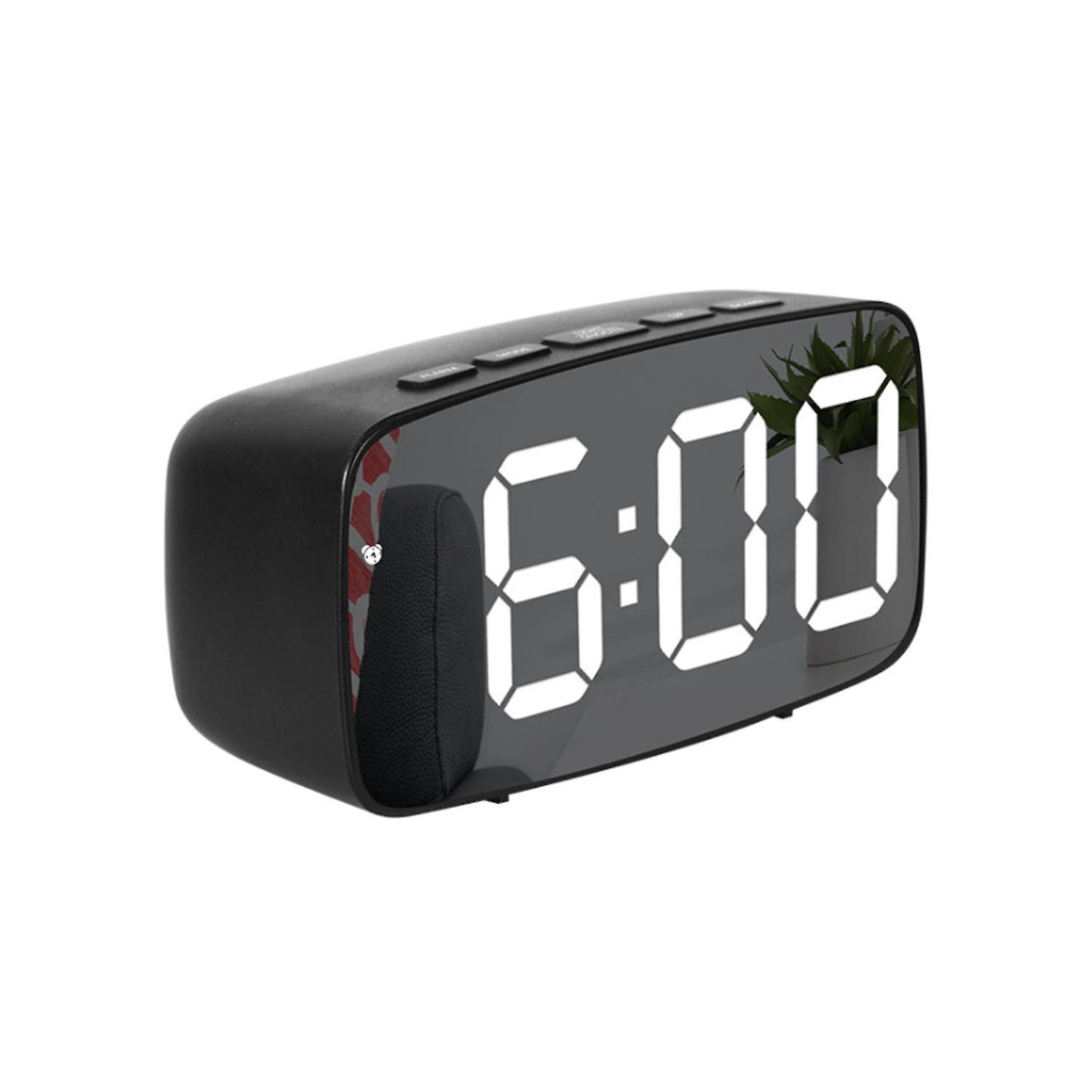 Large Digital LED Desk Alarm Clock Mirror Display USB Snooze Temperature 5 Keys