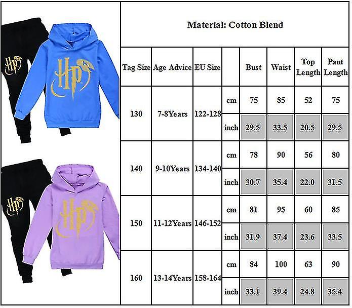 ילדים בנים בנות הארי פוטר סוודר קפוצ'ונים סווטשירט ומכנסי טרנינג סט תלבושת 2 חלקים אימונית ריצה גיל 7-14 שנים