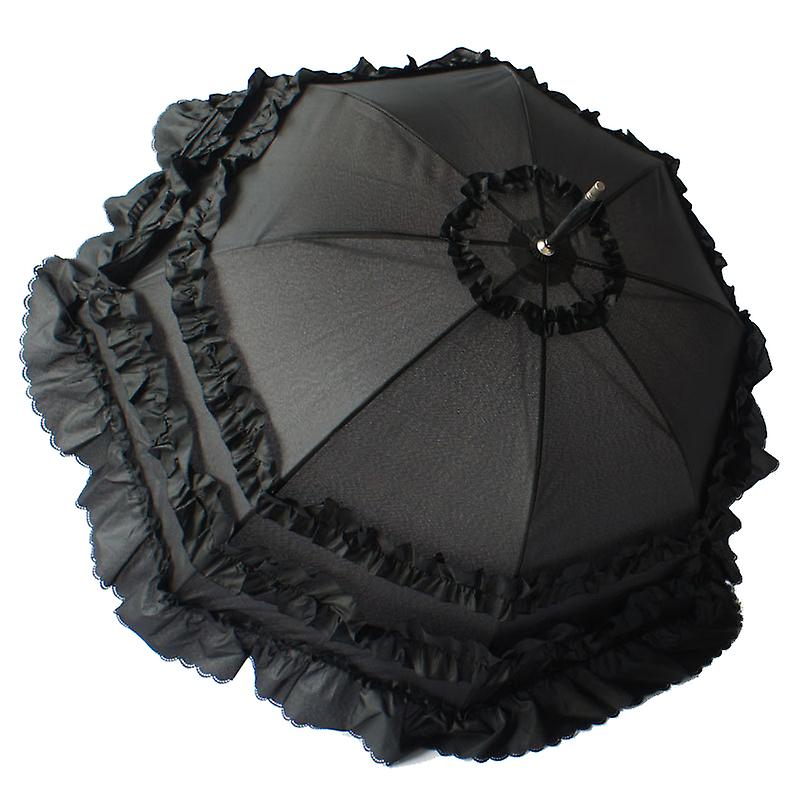 Cute Princess Lace Umbrella With Long Handle Semi-Automatic Sunny Rain Wedding Umbrella Beige
