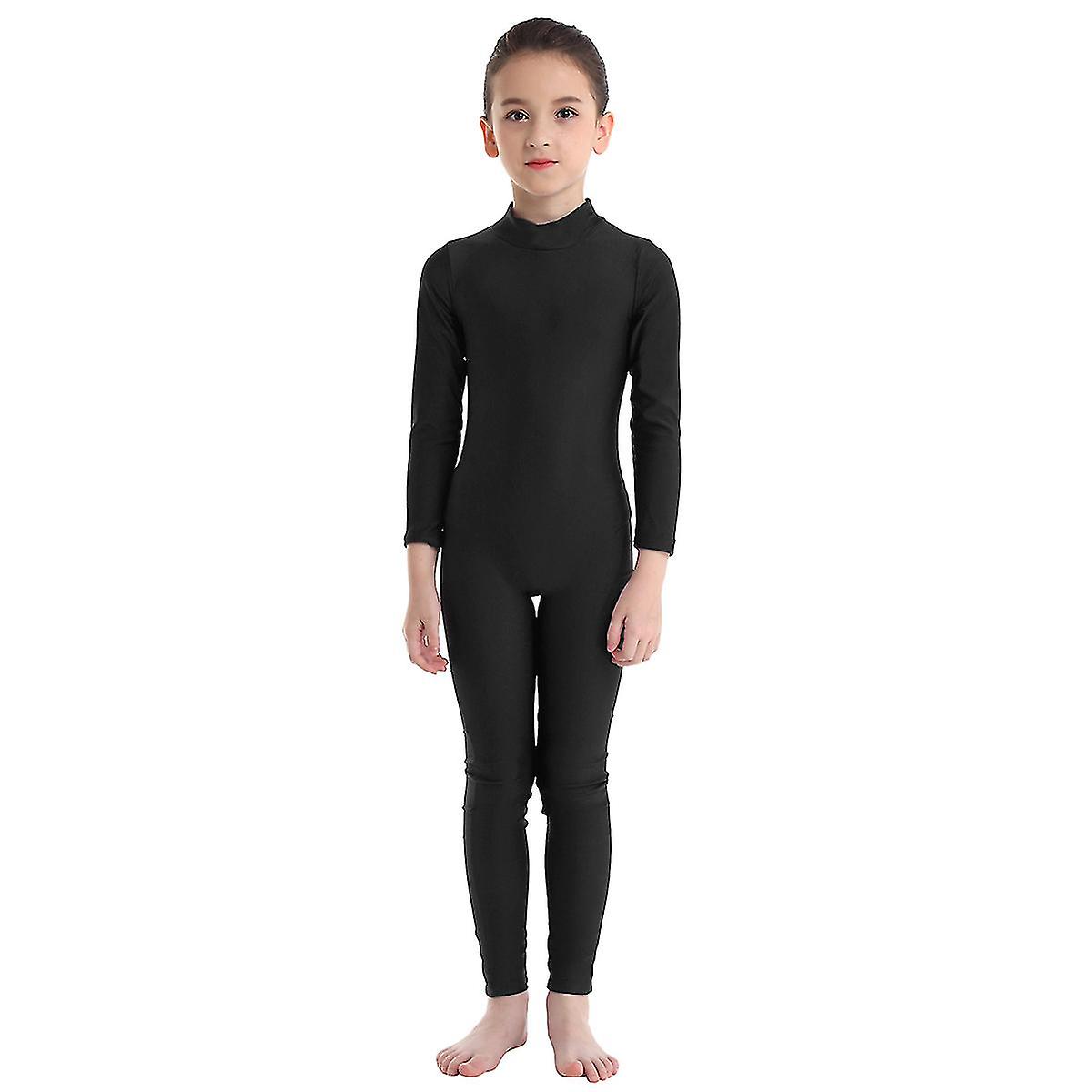 Barn Flickor Balett Leotards Gymnastik Unitards Barn Danskläder Helkropp Långärmad Dragkedja Dansklass Motion Jumpsuit