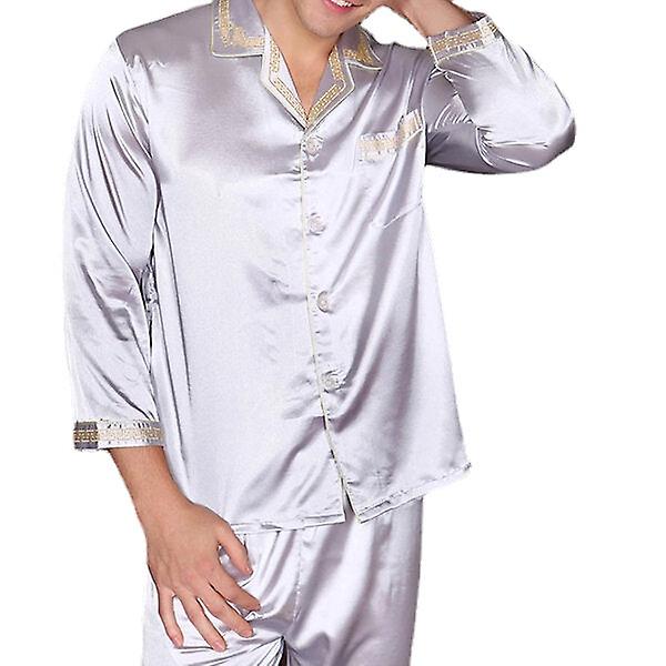 Men's Silk Soft Breathable Home Printing Sleepwear Pajamas Set
